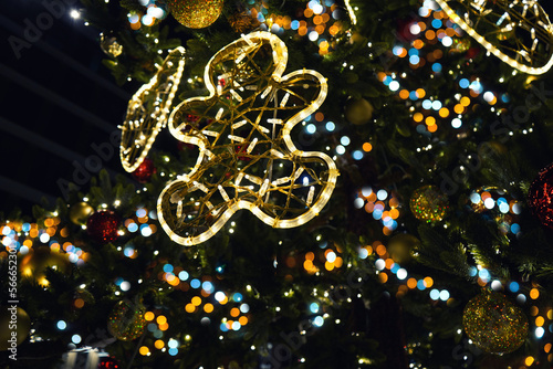 Beautiful christmas tree at night, christmas mood, illumination, decoration
