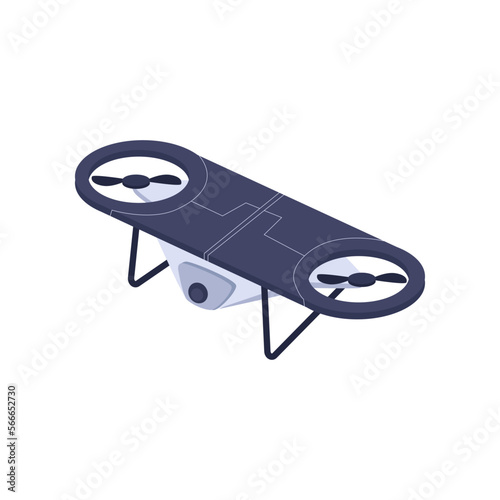 3d drone. Vector illustration of unmanned robot for video surveillance and delivery. Cartoon flying aerial vehicle with camera isolated on white. Aircraft, UAV concept