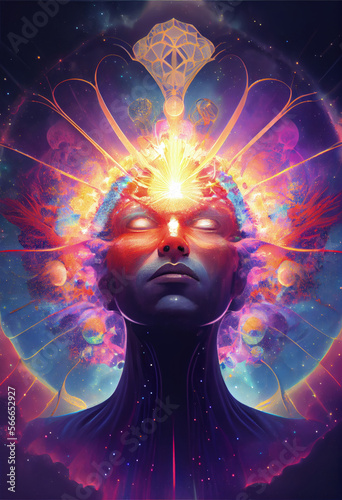 Meditating in Bliss: A Majestic Digital Art Piece of a Spiritual Being on a Journey to Inner Peace, created with generative ai