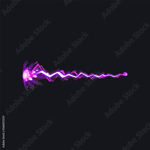 Pink or purple energy beam illustration. Cartoon drawing of laser gun, blaster or weapon effect, lightning, alien attack. Magic, power concept for game or comic book