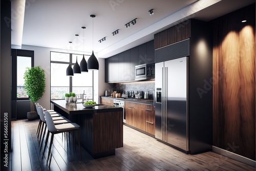 Kitchen interior in modern luxury penthouse apartment