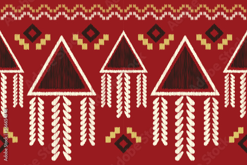 Ethnic Ikat fabric pattern geometric style.African Ikat embroidery Ethnic oriental pattern crimson red background. Abstract,vector,illustration.Texture,clothing,wrapping,decoration,carpet.