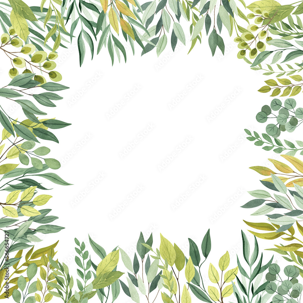 Watercolor leaves frame
