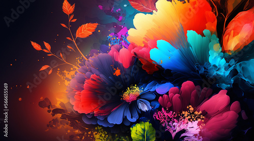Obraz na płótnie Beautiful vintage abstract flowers colorful digital painting background. Generative Ai