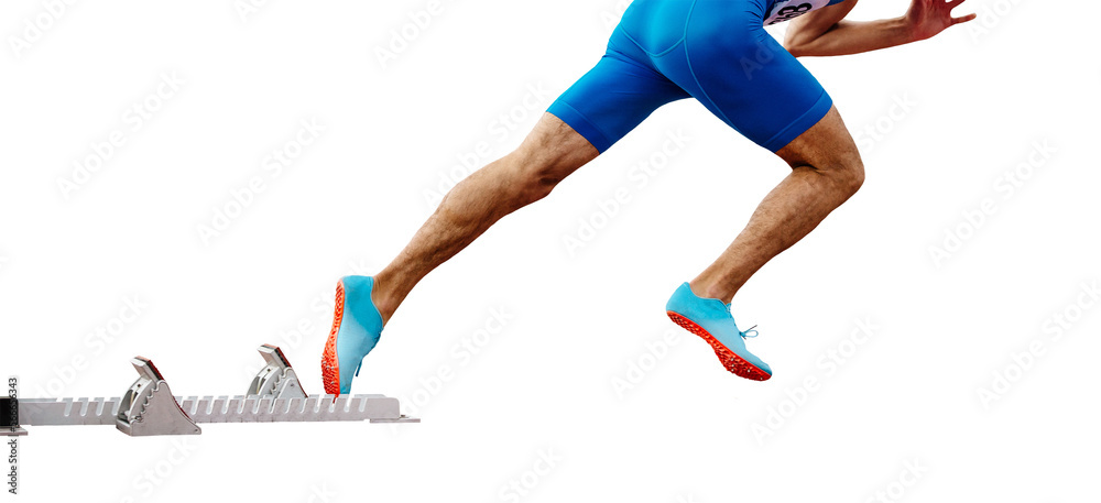 legs male runner sprinter start race from starting blocks isolated