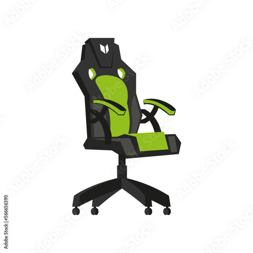 Ergonomic office chair or chair for gamer vector illustration. Drawing of computer chair, comfortable equipment for gaming isolated on white background. Furniture, gaming, comfort concept