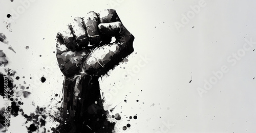 Black lives matter protest banner. Fist raised up. Generative AI illustration