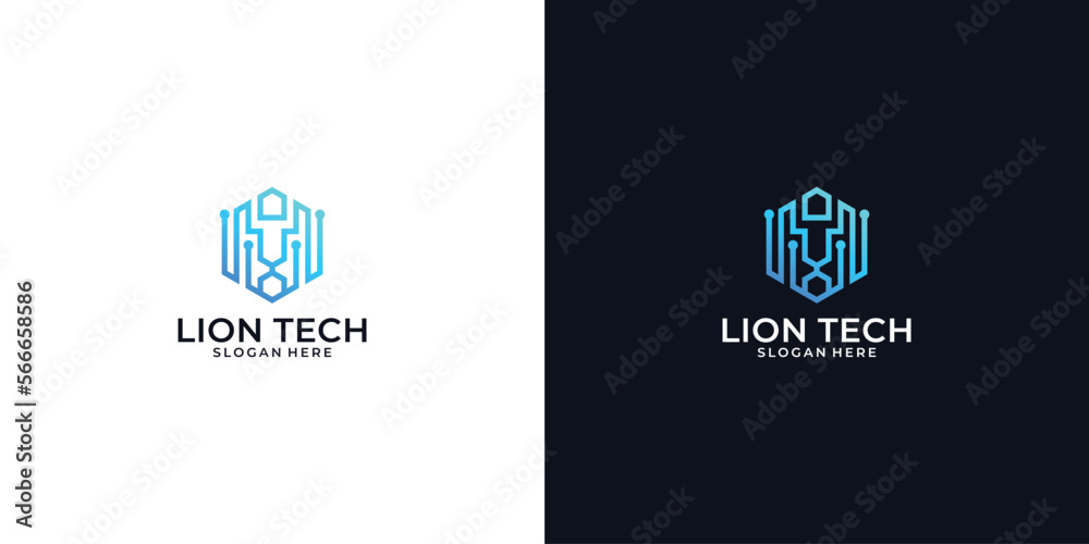 Vector lion head technology logo design and business card template. Vector lion head technology logo design and business card template.