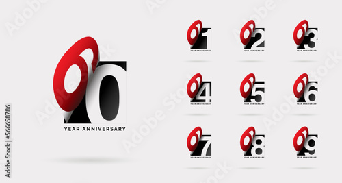 60th anniversary set 61 62 63 64 65 66 67 68 69 vector template. Design for birthday celebration, greeting card and invitation card. photo