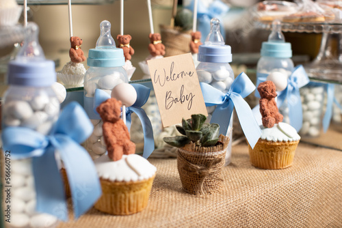 Welcome baby event, decoration in blue colour