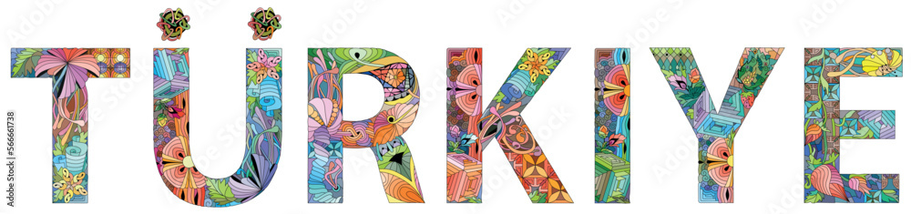 Turkiye is a transcontinental country located mainly on the Anatolian Peninsula in Western Asia, with a small portion on the Balkan Peninsula in Southeast Europe. Vector decorative zentangle object. Turkiye is a transcontinental country located mainly on the Anatolian Peninsula in Western Asia, with a small portion on the Balkan Peninsula in Southeast Europe. Vector decorative zentangle object.