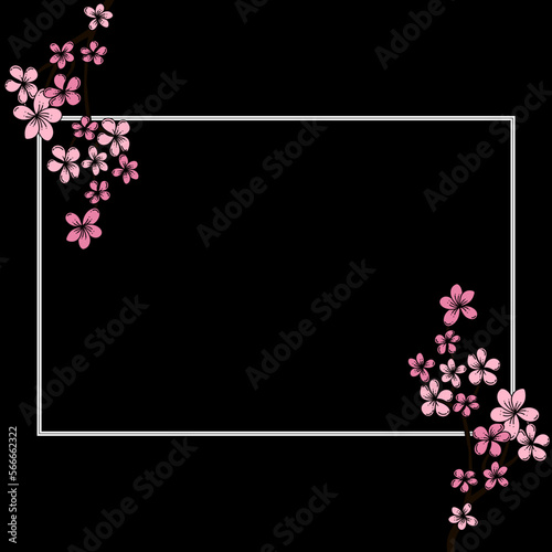 black and white frame with floral