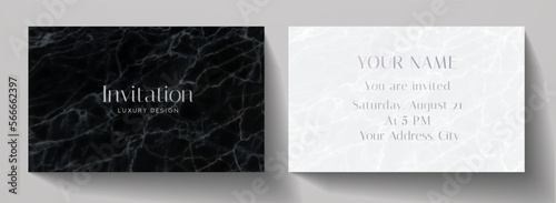 Invitation card with luxury marble texture in black, white color. Formal premium background template for invite design, prestigious Gift card, voucher or luxe name card