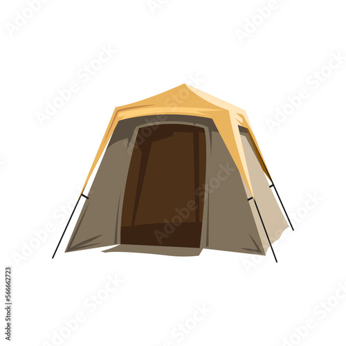 Yellow and grey camping tent vector illustration. Cartoon drawing of camper tent, travel home isolated on white background. Camping, traveling, tourism concept