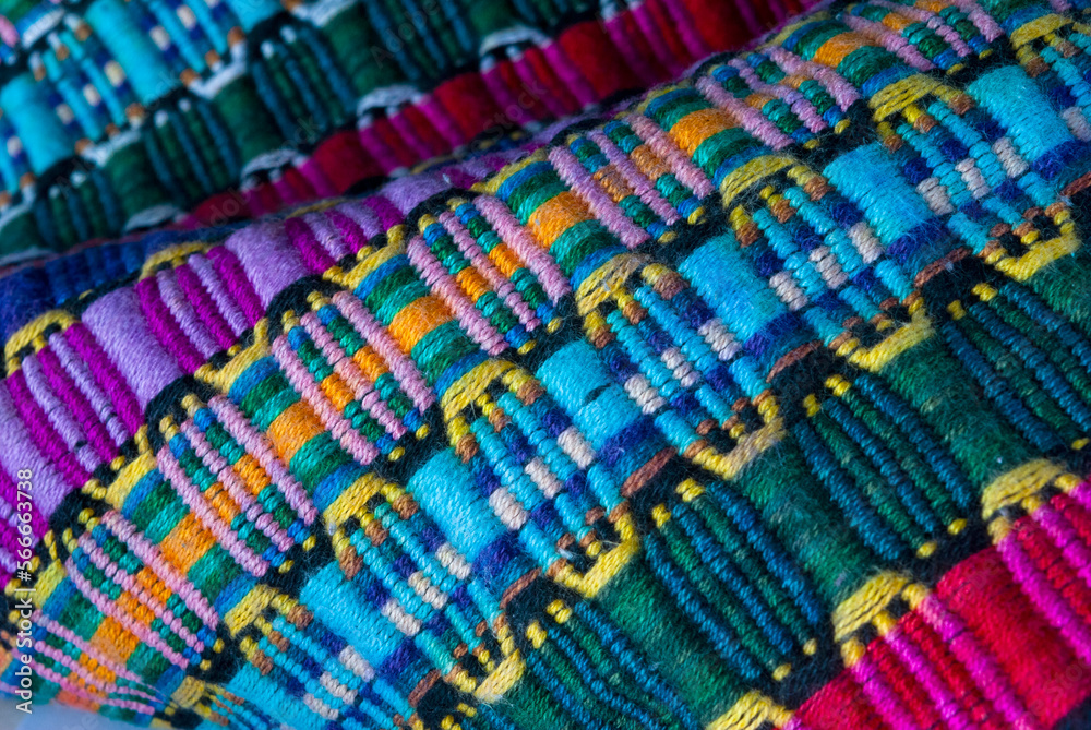 Obraz premium Handmade textile detail made by Guatemalan artisan in Central America, colorful detail full of tradition and culture, colonial history, Mayan cosmovision. 