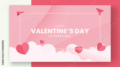 valentine's day banner and posters, pink valentine's background and wallpaper with plane and love papper cut style good for event banner