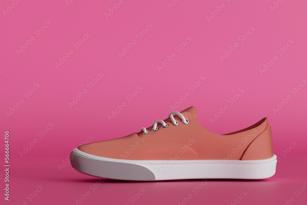 stylish brown sneakers with laces on a pink background. 3D render stylish brown sneakers with laces on a pink background. 3D render