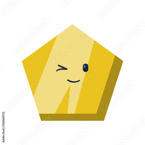 Pentagon character with eyes and mouth winking and smiling. Colorful geometric figure with face cartoon vector illustration. Geometry, education concept