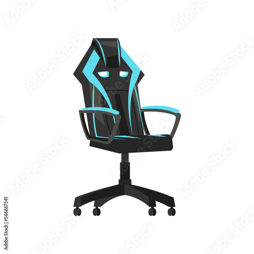 Chair for gaming entertainment vector illustration. Drawing of computer chair, comfortable equipment for gaming isolated on white background. Furniture, gaming, comfort concept