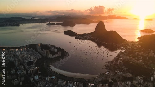 View of Rio de Janeiro With the Sugarloaf Mountain and Botafogo Beach on Golden Sunrise photo