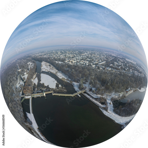 Winter am Hochablass in Augsburg, Little Planet-Ansicht, freigestellt photo