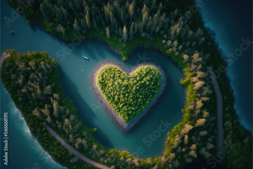 Drone shot Heart Island in Lake
