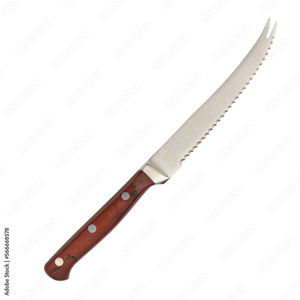 Serrated kitchen knife close-up, isolated on white background Serrated kitchen knife close-up, isolated on white background