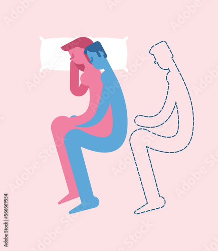 Marital infidelity concept. Woman is hugged by her husband, but she dreams of something else