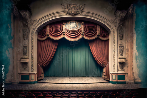 Obraz na płótnie Empty theatre stage with curtains. Generative AI. w salonie