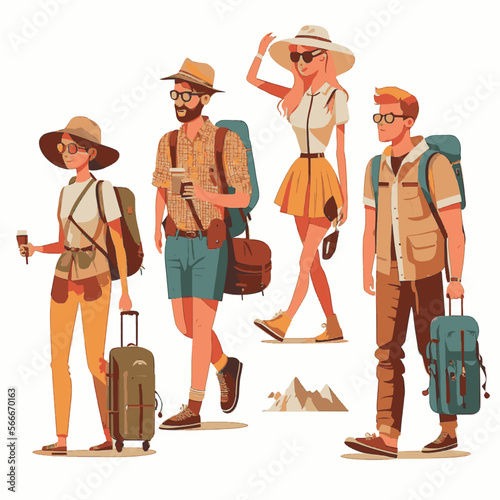 Vector set of travelers, group of travelling people
