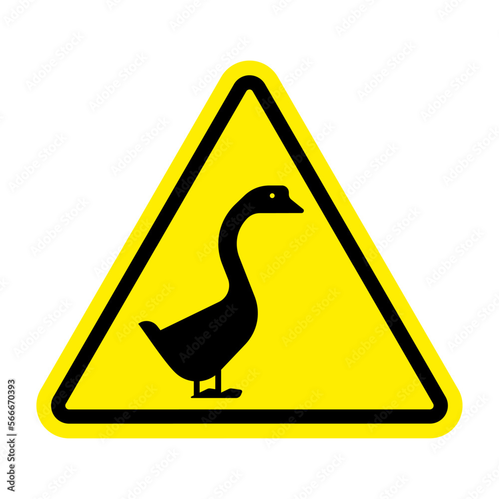 Attention Goose. Caution farm birds. Yellow triangle road sign. Attention Goose. Caution farm birds. Yellow triangle road sign.