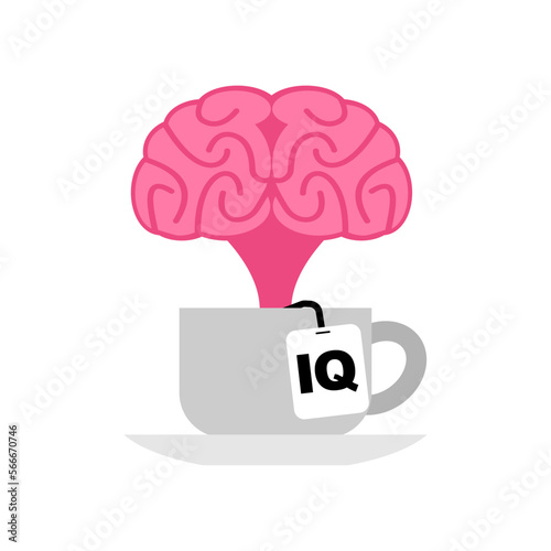 Cup of coffee with brains. Coffee shop for nerds sign. Brainstorming concept