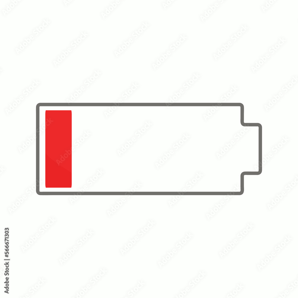 Low battery icon in flat style. Vector illustration. Flat design vector illustration isolated on white background Low battery icon in flat style. Vector illustration. Flat design vector illustration isolated on white background