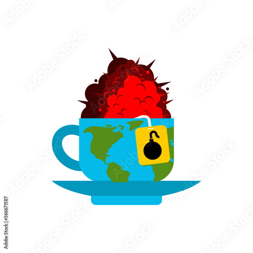 Explosion in cup of coffee. Nuclear explosion in a mug. Doomsday concept