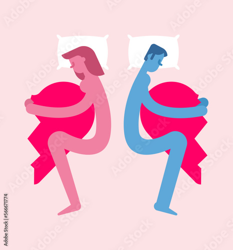 Couple in bed with broken heart. Resentment and breakup.