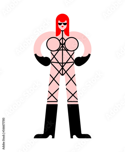 BDSM mistress in leather belt. Dominance and submission Sex games Vector illustration
