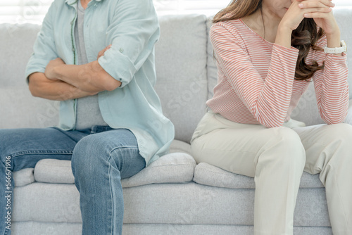 Fototapeta Naklejka Na Ścianę i Meble -  Divorce and quarrels. couples are desperate and disappointed after marriage. Husband and wife are sad, upset and frustrated after quarrels. distrust, love problems, betrayals. family problem.