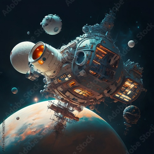Orbiting Space Station - AI Generated Illustration