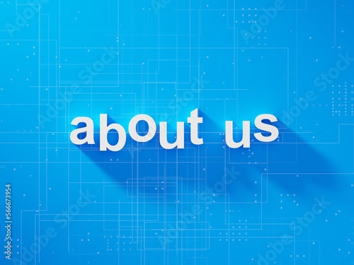 About us web page header white text word on blue background with soft shadow, web page banner information