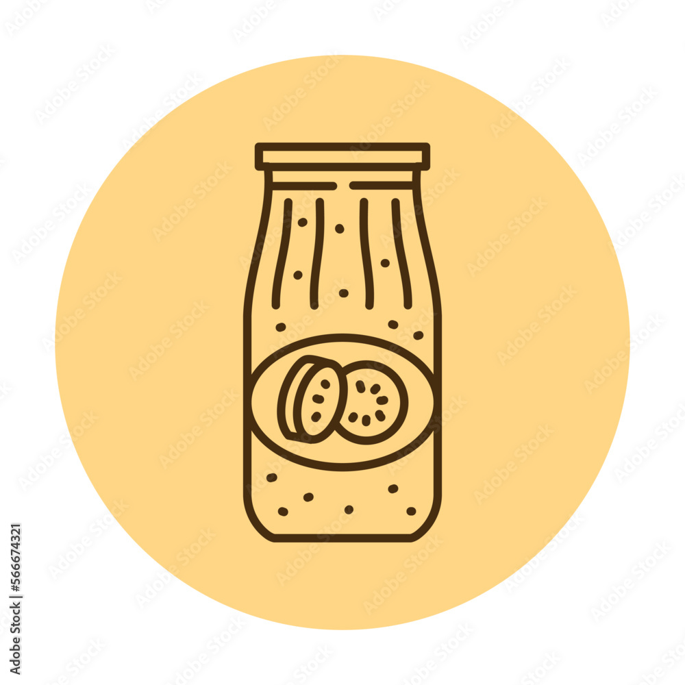 Pickled zucchini caviar in a jar color line icon. Pickled zucchini caviar in a jar color line icon.