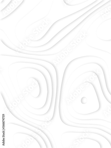 3d white papercut topography relief. Soft smooth lines curving white papercut background.