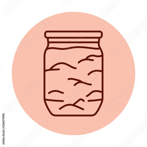 Pickled fruit jam in a jar color line icon. © Backwoodsdesign