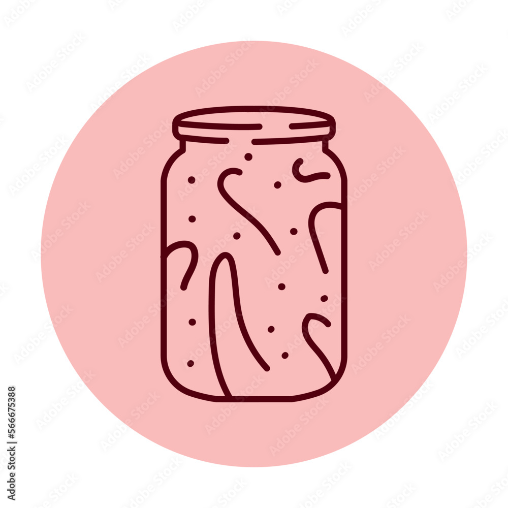 Pickled lecho sauce in a jar color line icon. Pickled lecho sauce in a jar color line icon.