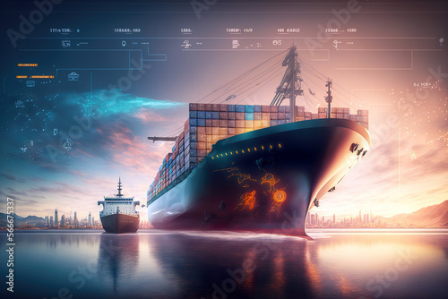 The freight forwarding companies of the future and their customers will bring together multi-sector deliveries. Logistics solutions from the future in the image created with the help of AI. 