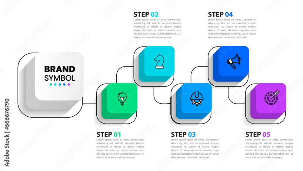 Infographic template. Line with 5 squares and icons Infographic template. Line with 5 squares and icons