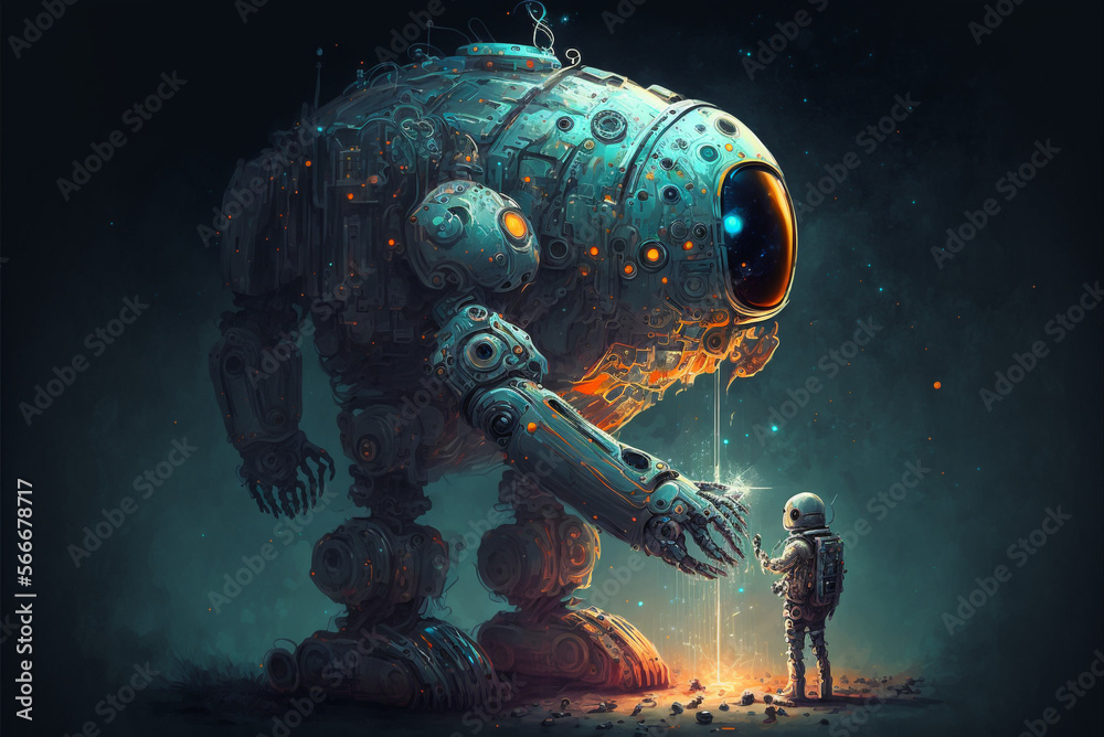 Generative ai illustration sci-fi futuristic humanoid robot in outer ...