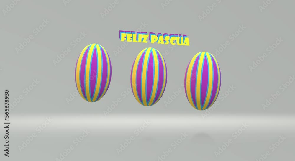 4k vídeo. Feliz pascua en español con huevos de colores en 3d flotando de un lado a otro sobre un fondo claro 4k vídeo. Feliz pascua en español con huevos de colores en 3d flotando de un lado a otro sobre un fondo claro