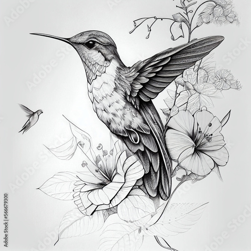 Canvas Print hummingbird and flowers