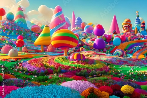 Candy land. fantasy. colorful landscape made of sweet candy. Generative AI
