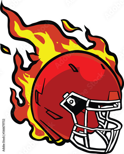 american football red helmet on fire  